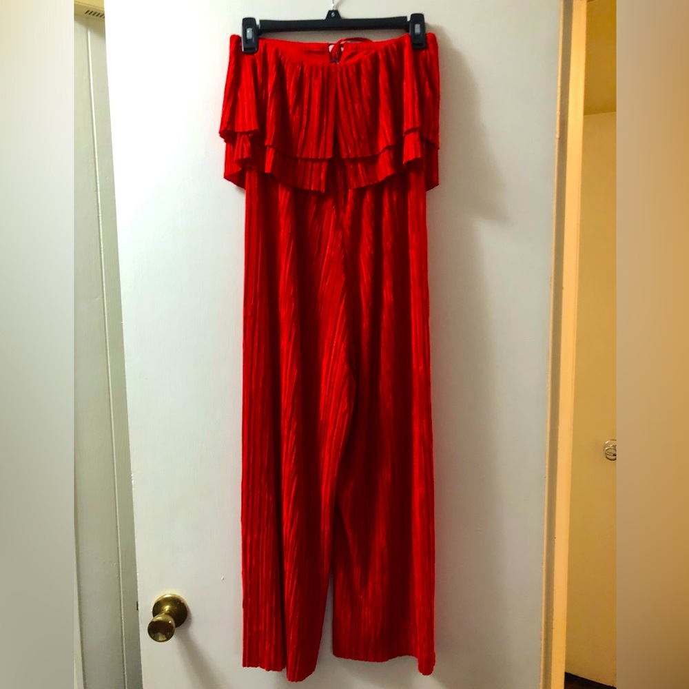 Bright red sleeveless romper